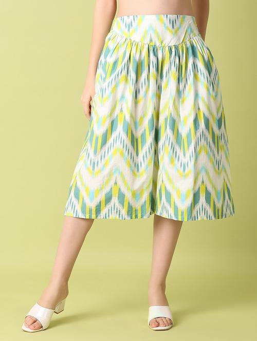 women green ikat printed flared skirt - 21325068 - Standard Image - 0