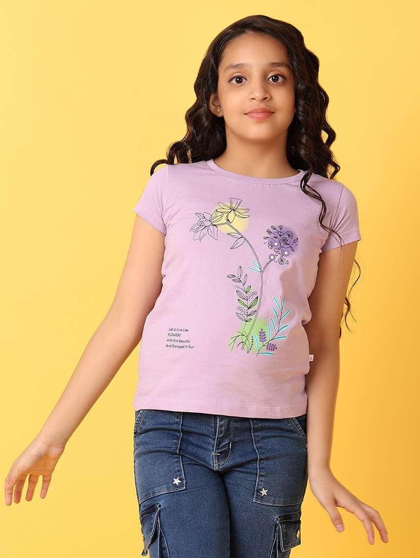 girls front printed round neck tee