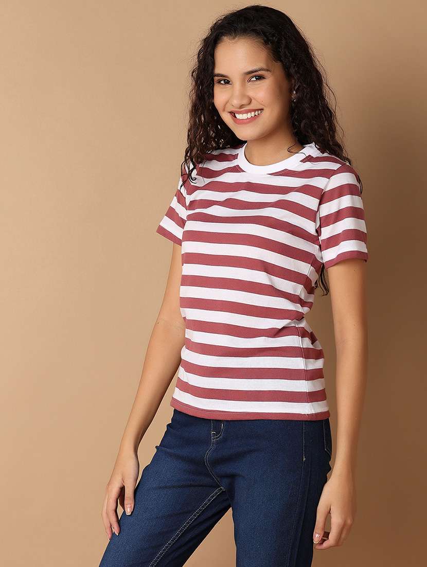 women round neck stripes regular t-shirt - 21325153 -  Standard Image - 2