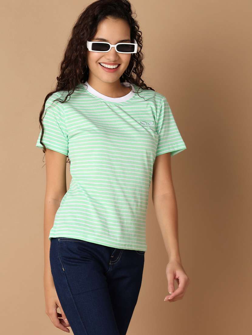 women round neck stripes regular t-shirt - 21325154 -  Standard Image - 2