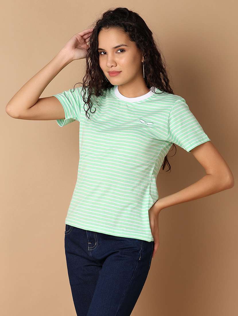 women round neck stripes regular t-shirt - 21325155 -  Standard Image - 2