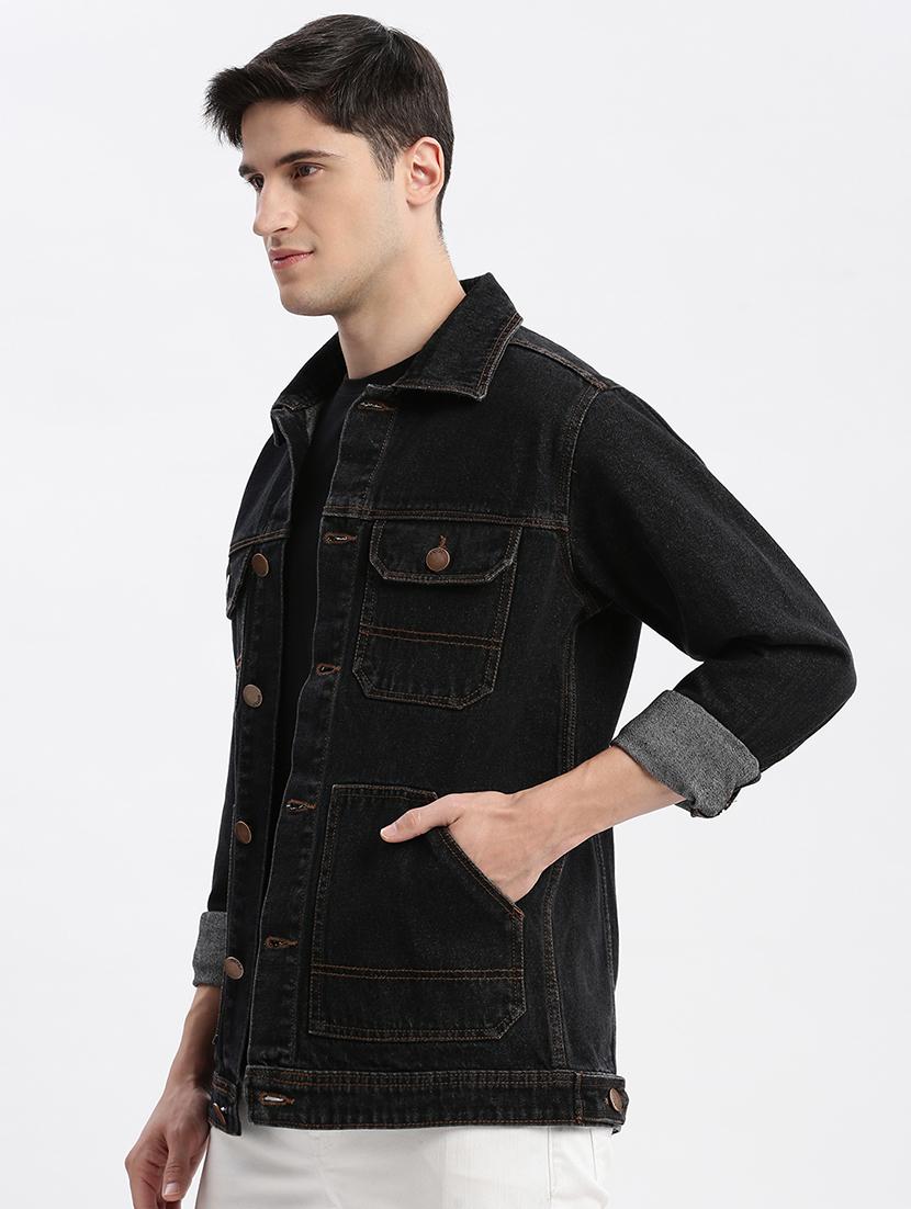 black solid denim jacket - 21325470 - Standard Image - 2