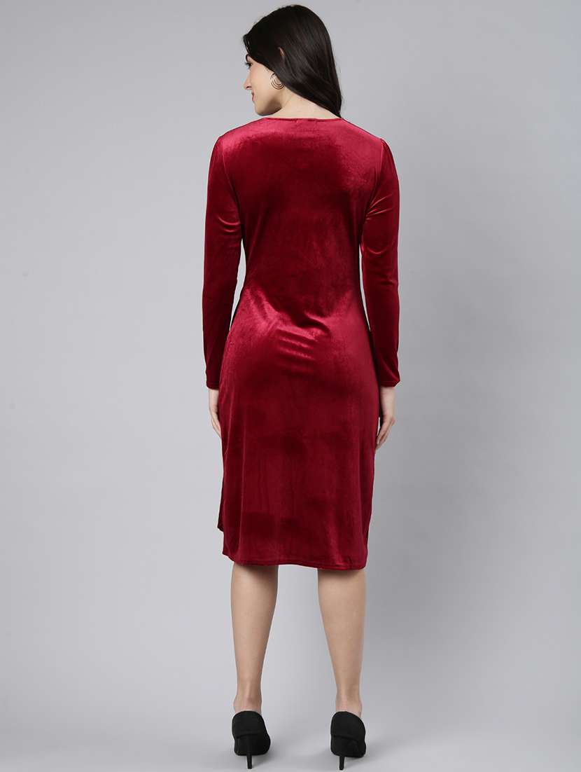 women burgundy velvet a-line dress - 21325489 - Standard Image - 2