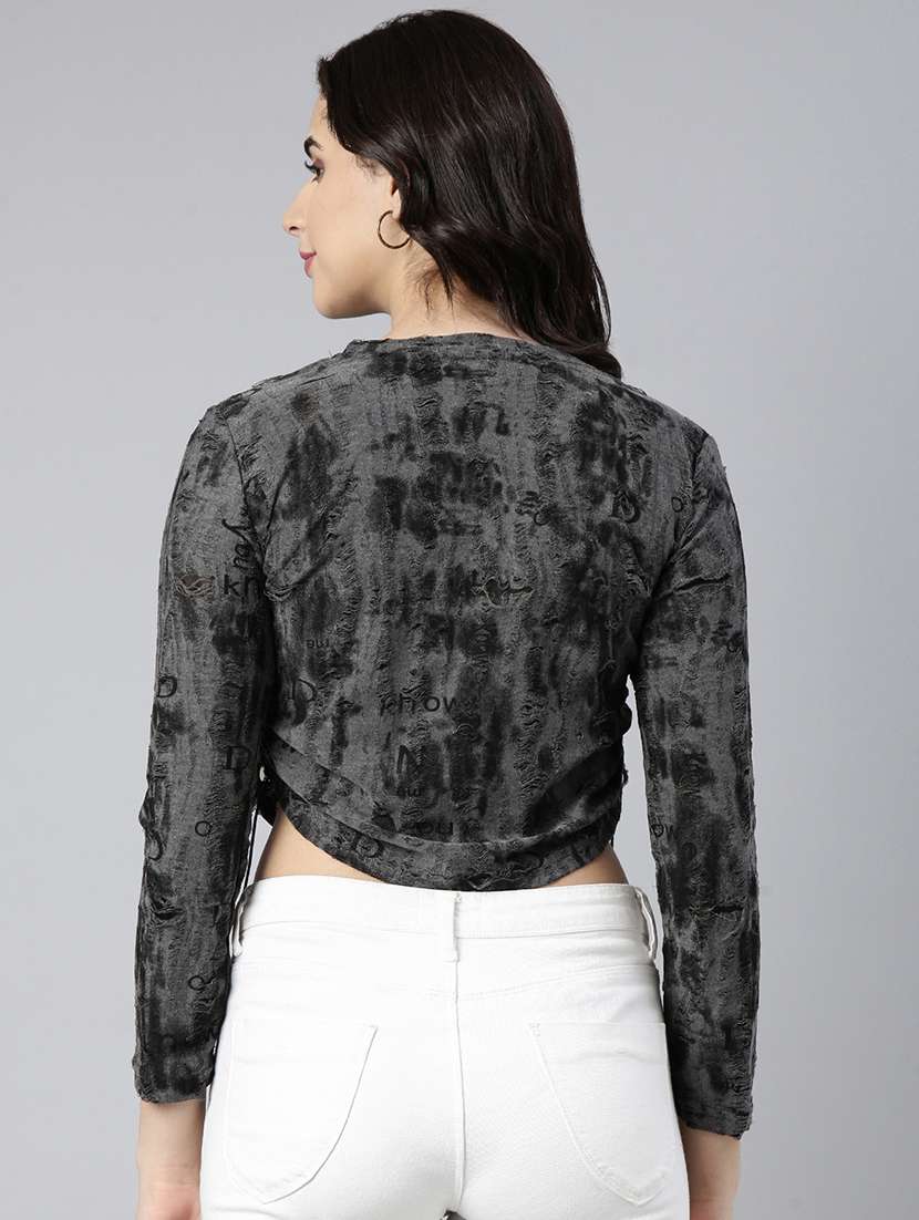 women grey cotton blend regular top - 21325602 - Standard Image - 2