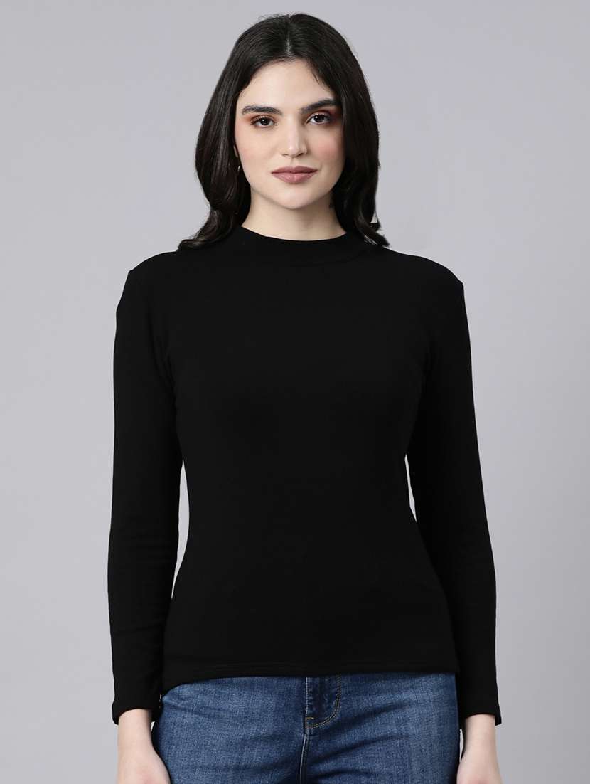 women black cotton blend regular top