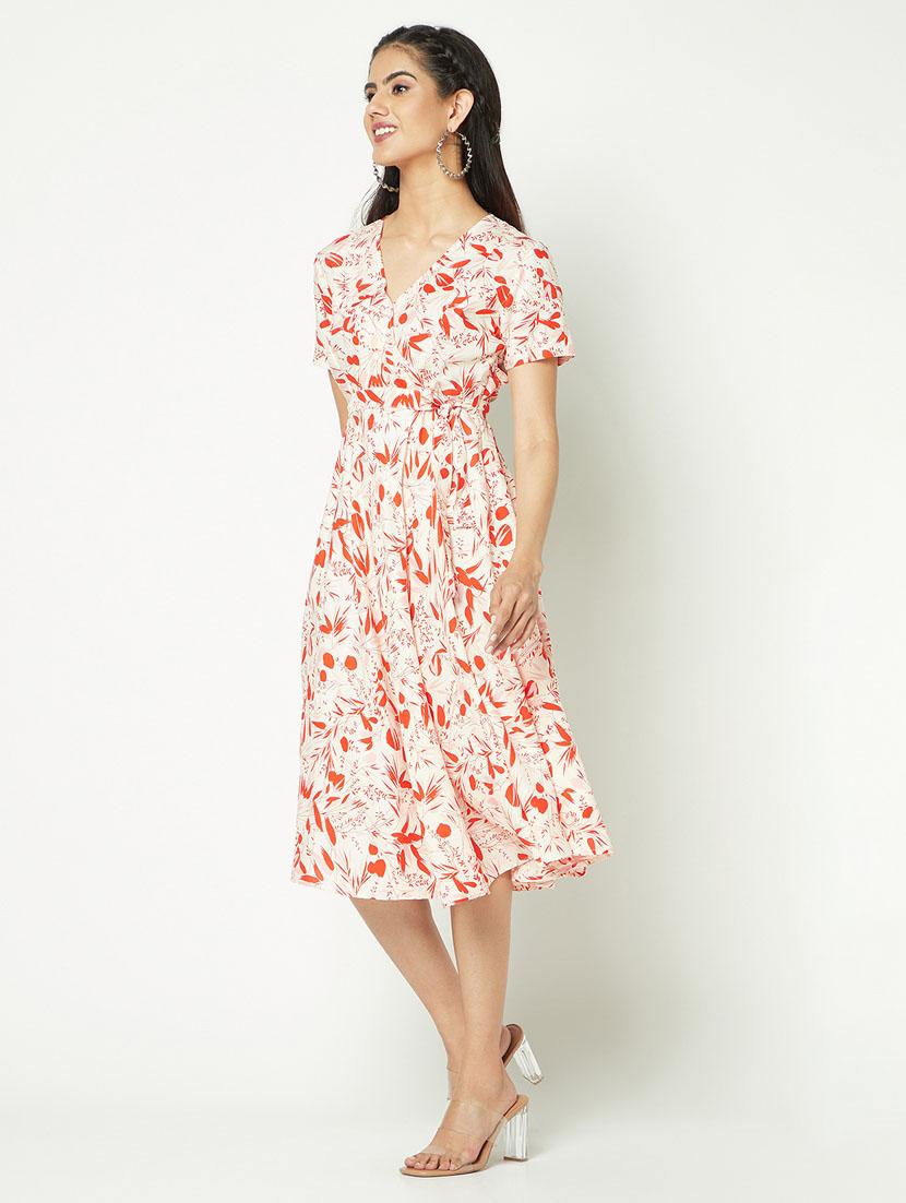 women off white viscose fit & flare dress - 21326751 - Standard Image - 2