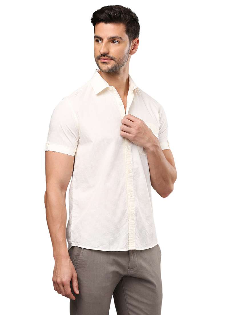men off white cotton casual shirt - 21326795 - Standard Image - 2