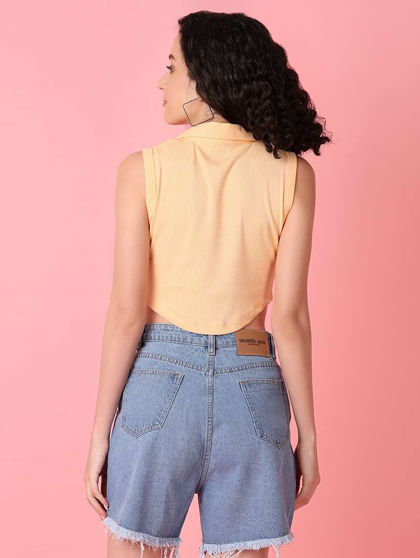 women peach solids crop top - 21328596 -  Standard Image - 2