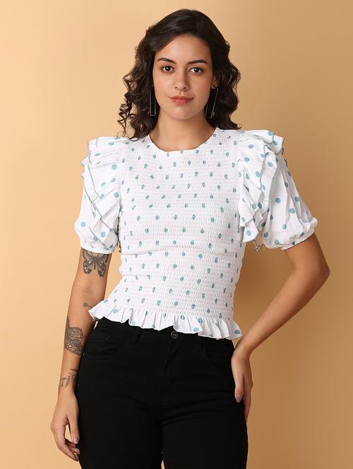 women polka doted smocked detailed top - 21331027 -  Standard Image - 0