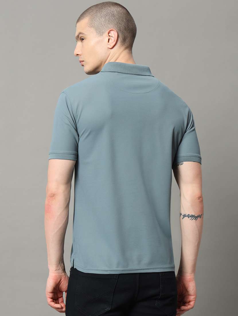 men solid polo neck short sleeves t-shirt - 21331214 -  Standard Image - 2