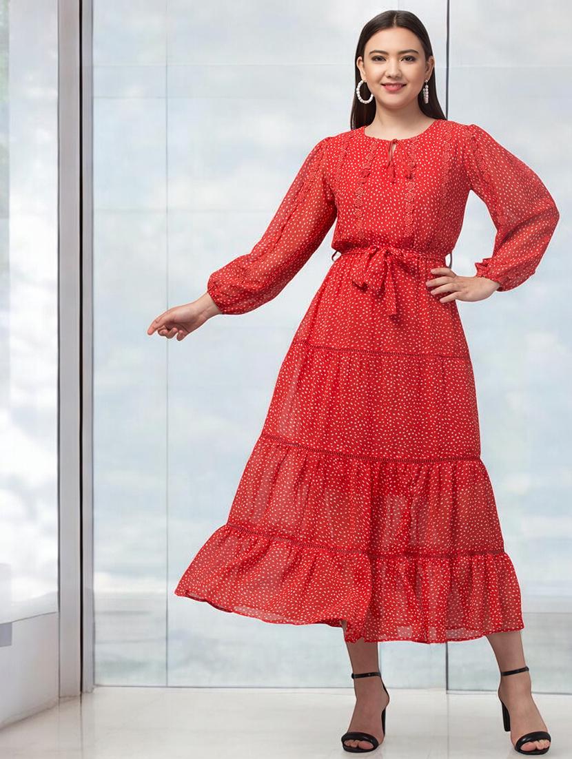women red georgette layered dress - 21331322 -  Zoom Image - 0