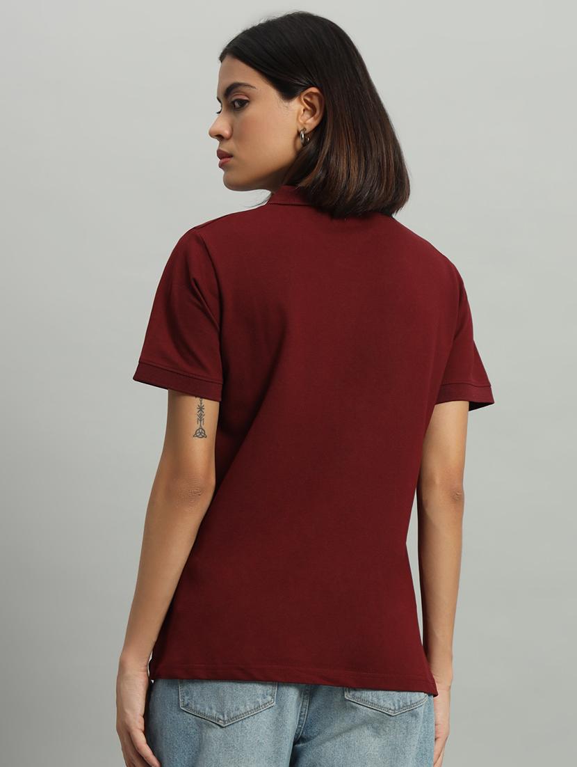 women solid polo neck short sleeves t-shirt - 21331565 - Standard Image - 2