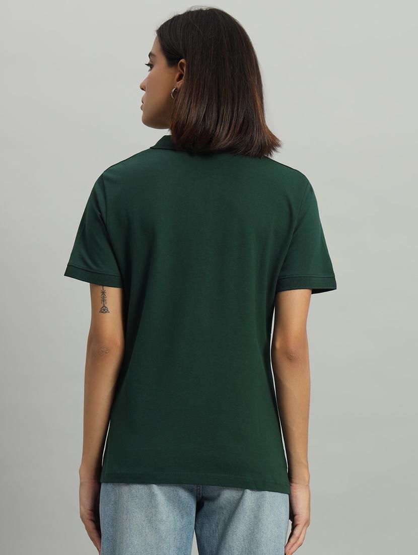 women solid polo neck short sleeves t-shirt - 21331567 -  Standard Image - 2