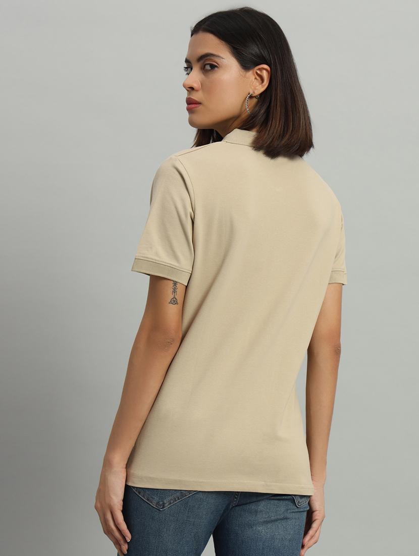 women solid polo neck short sleeves t-shirt - 21331569 - Standard Image - 2