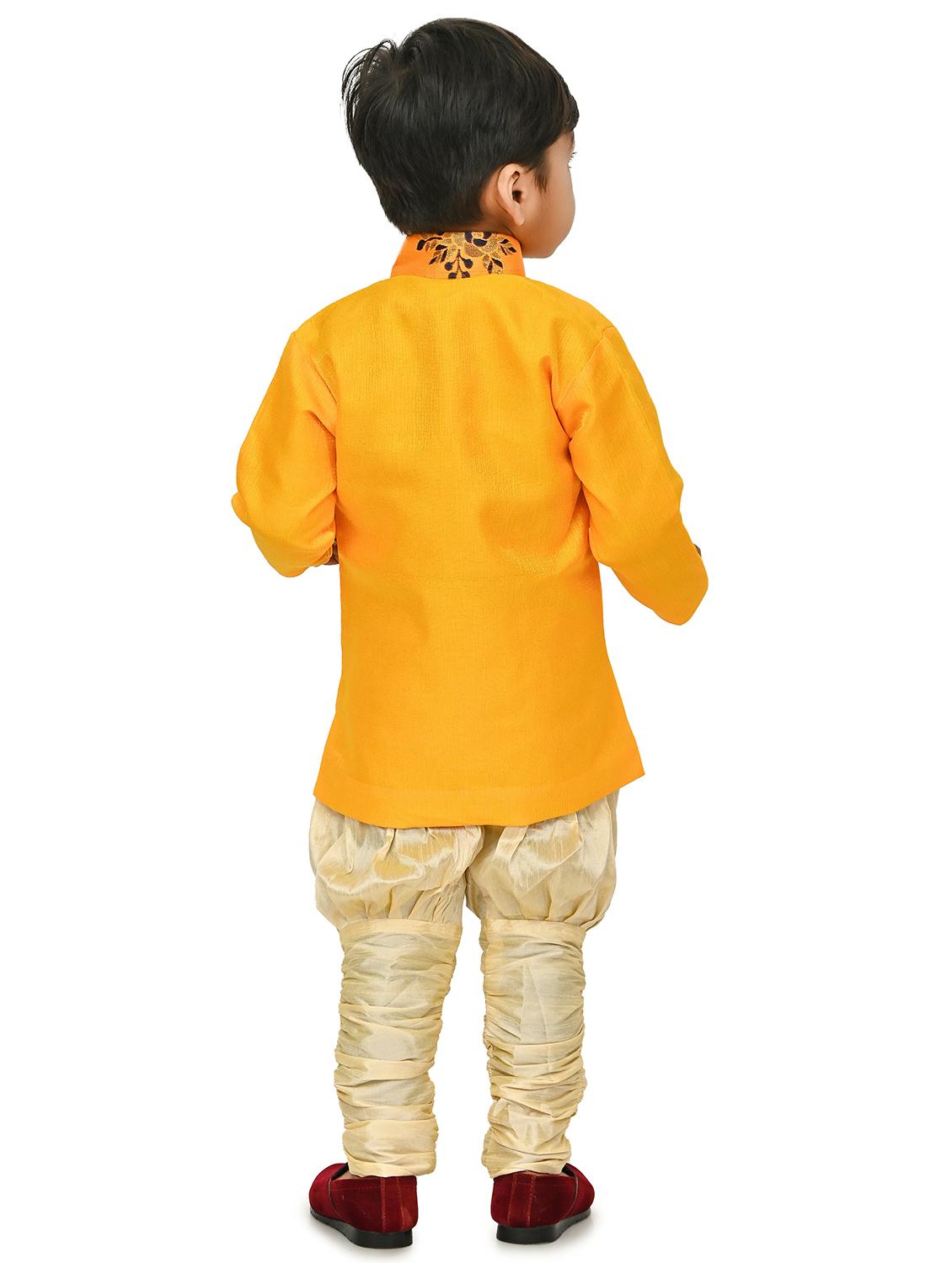 kids gold silk blend sherwani set - 21331574 - Standard Image - 2
