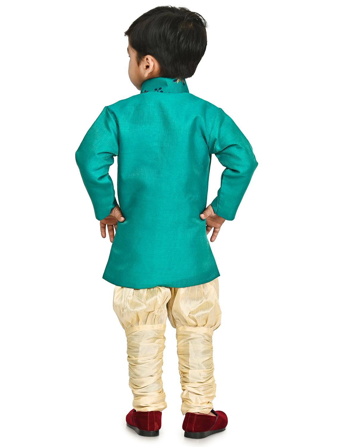 kids sea green silk blend sherwani set - 21331576 - Standard Image - 2