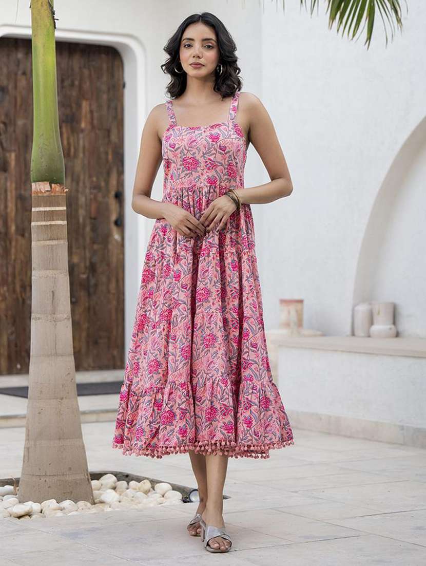women pink cotton fit & flare ethnic dress - 21331696 -  Standard Image - 2