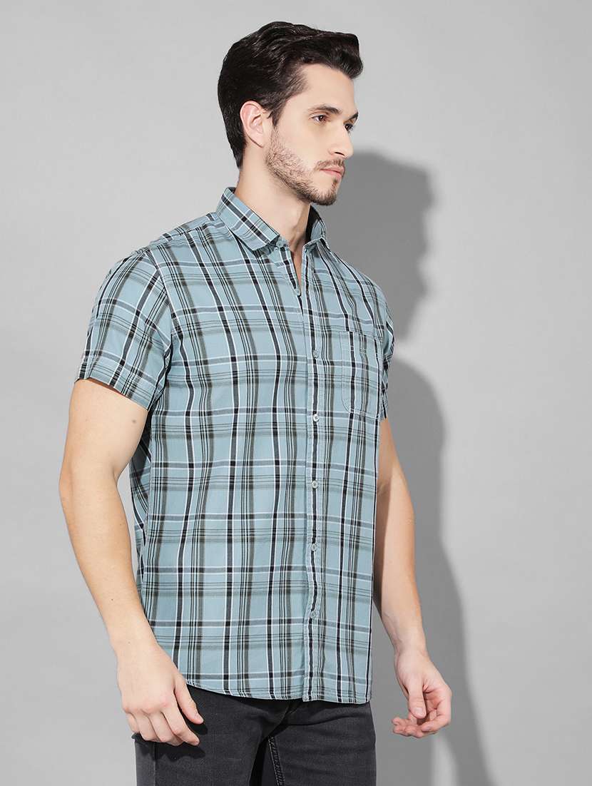 men checkered collared short sleeves casual shirt - 21331735 -  Standard Image - 2