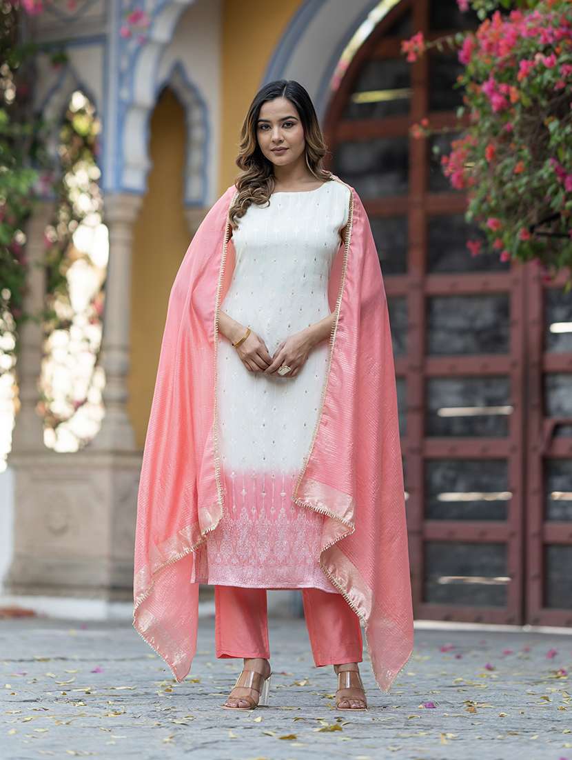 women embroidered sleeveless kurta pant with dupatta set