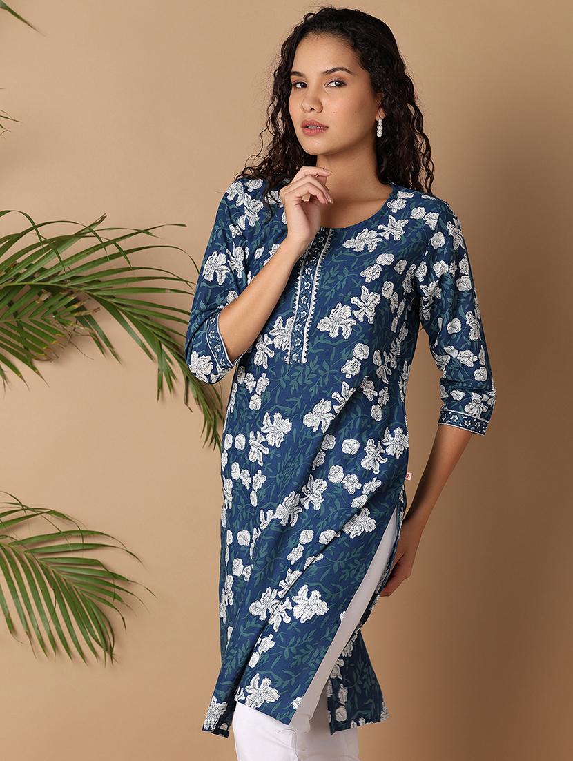 women three quarter sleeve printed straight kurta - 21332084 - Standard Image - 2