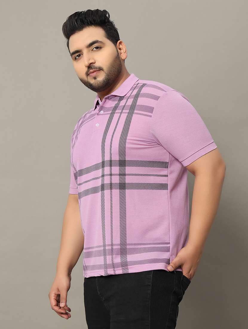men polo neck front printed plus size t-shirt