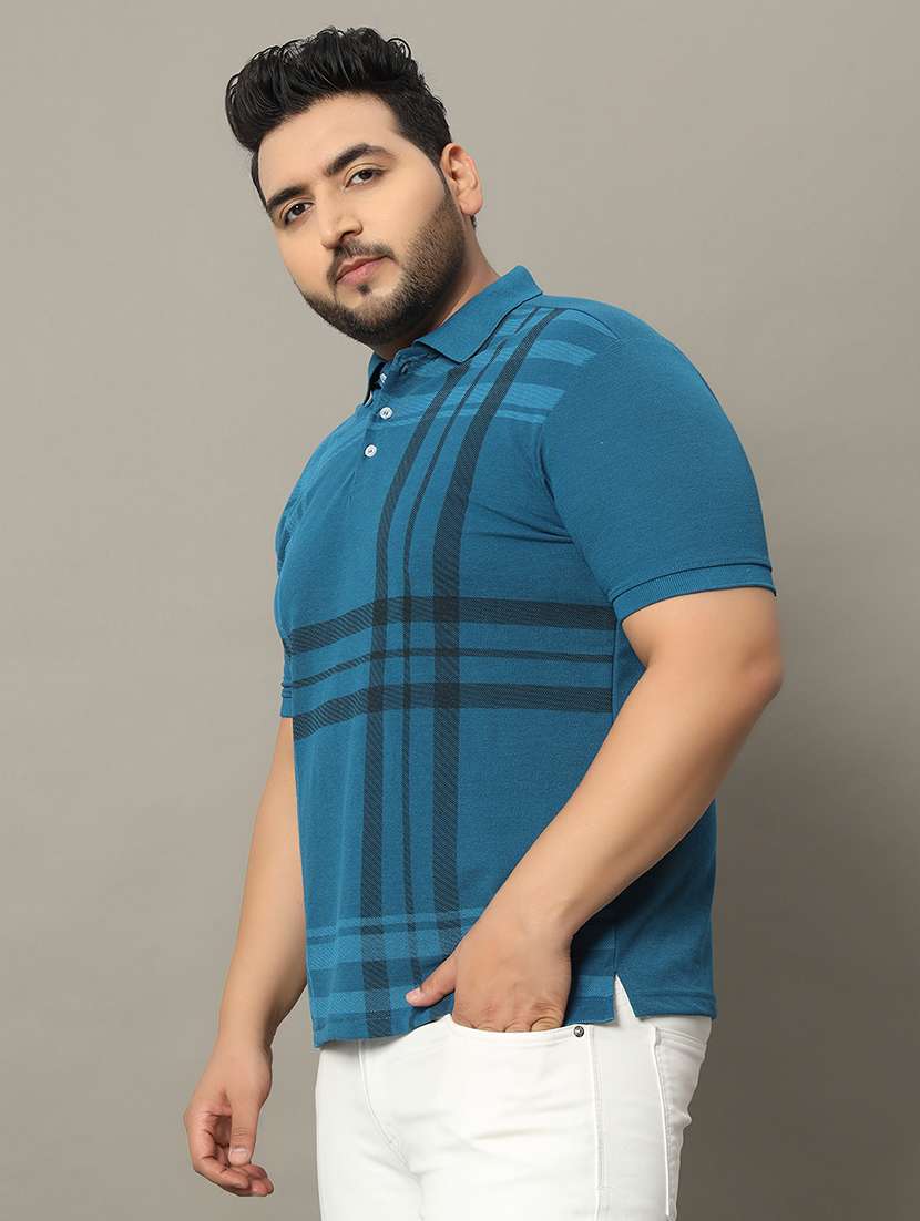 men polo neck front printed plus size t-shirt