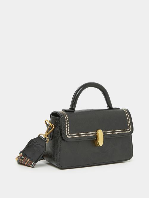 black leatherette (pu) solid sling bag - 21332530 -  Standard Image - 0