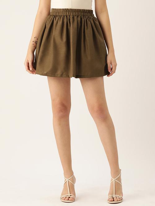 women brown cotton blend a-line skirt - 21332542 -  Standard Image - 0