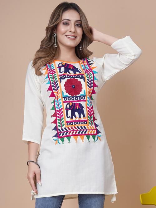women white regular fit embroidered kurti - 21332748 - Standard Image - 0