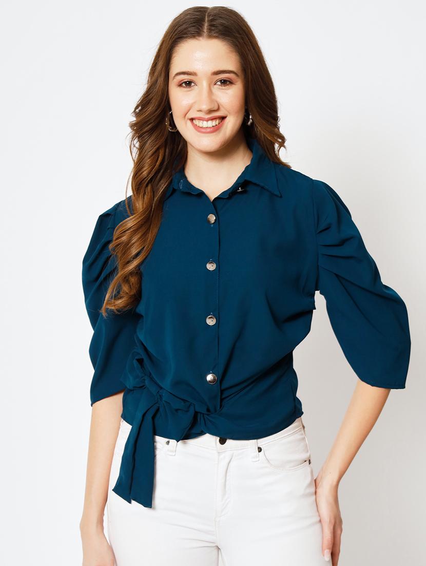 women teal blue viscose crop top - 21332965 - Zoom Image - 0