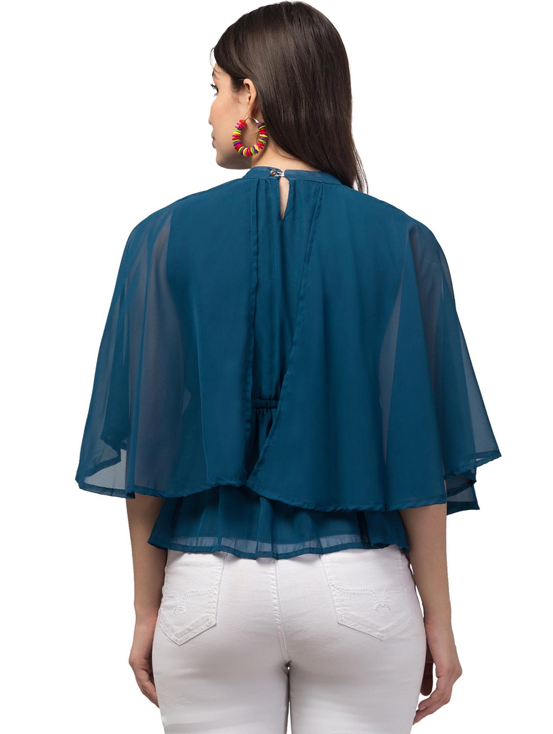 women teal blue georgette a-line top - 21332967 - Standard Image - 2