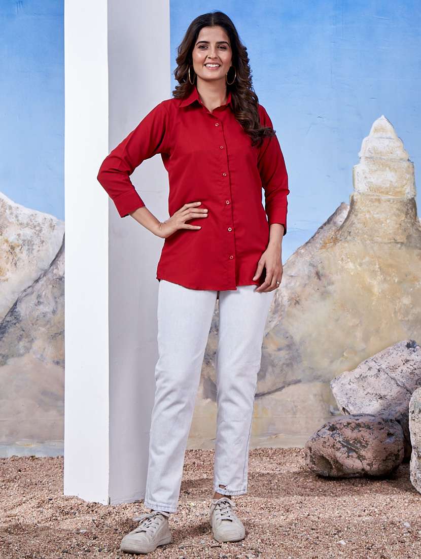 women collared solid regular shirt - 21333045 -  Standard Image - 2