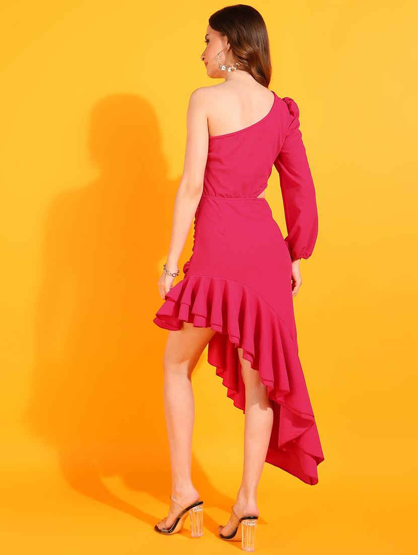 women pink polyester asymmetric dress - 21333107 - Standard Image - 2