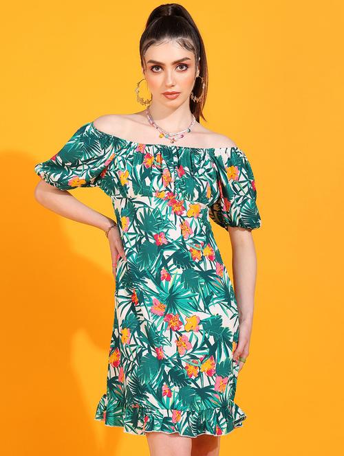women florals printed off-shoulder dress - 21333114 - Standard Image - 0