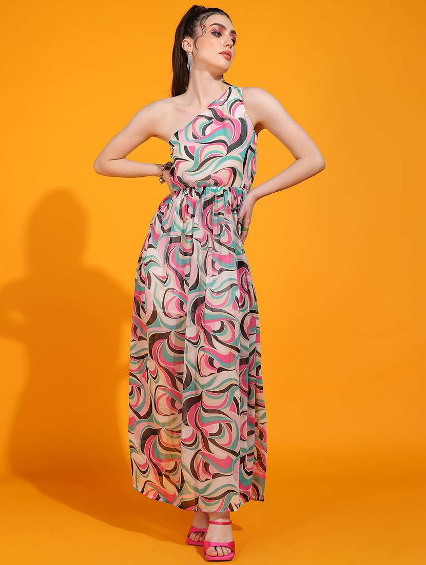 women yellow polyester fit & flare dress
