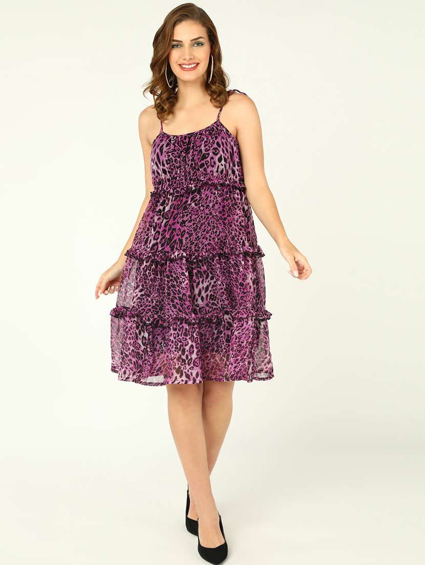 Women Animal Printed Tiered Dress