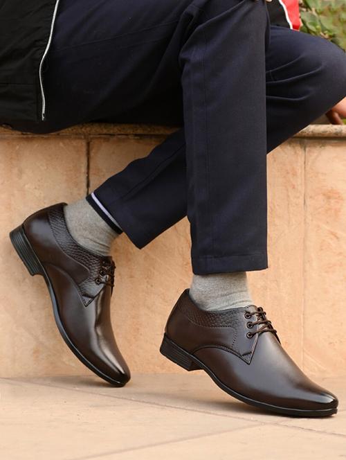 brown synthetic laceup derbies - 21333290 -  Standard Image - 0