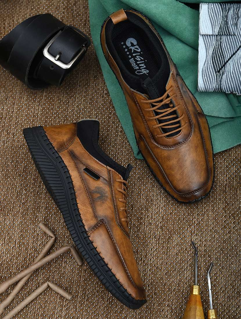 tan lace-up casual shoes
