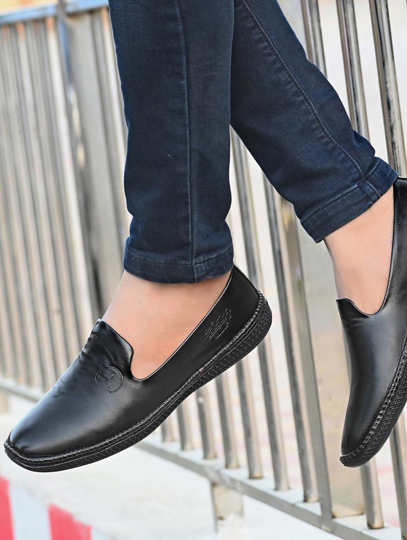 black leatherette slip on loafers - 21333310 - Zoom Image - 0
