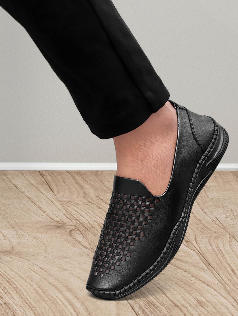 black leatherette slip on loafers - 21333313 - Zoom Image - 0