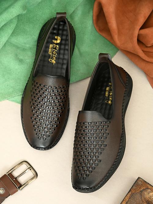 brown leatherette slip on loafers - 21333314 - Standard Image - 0