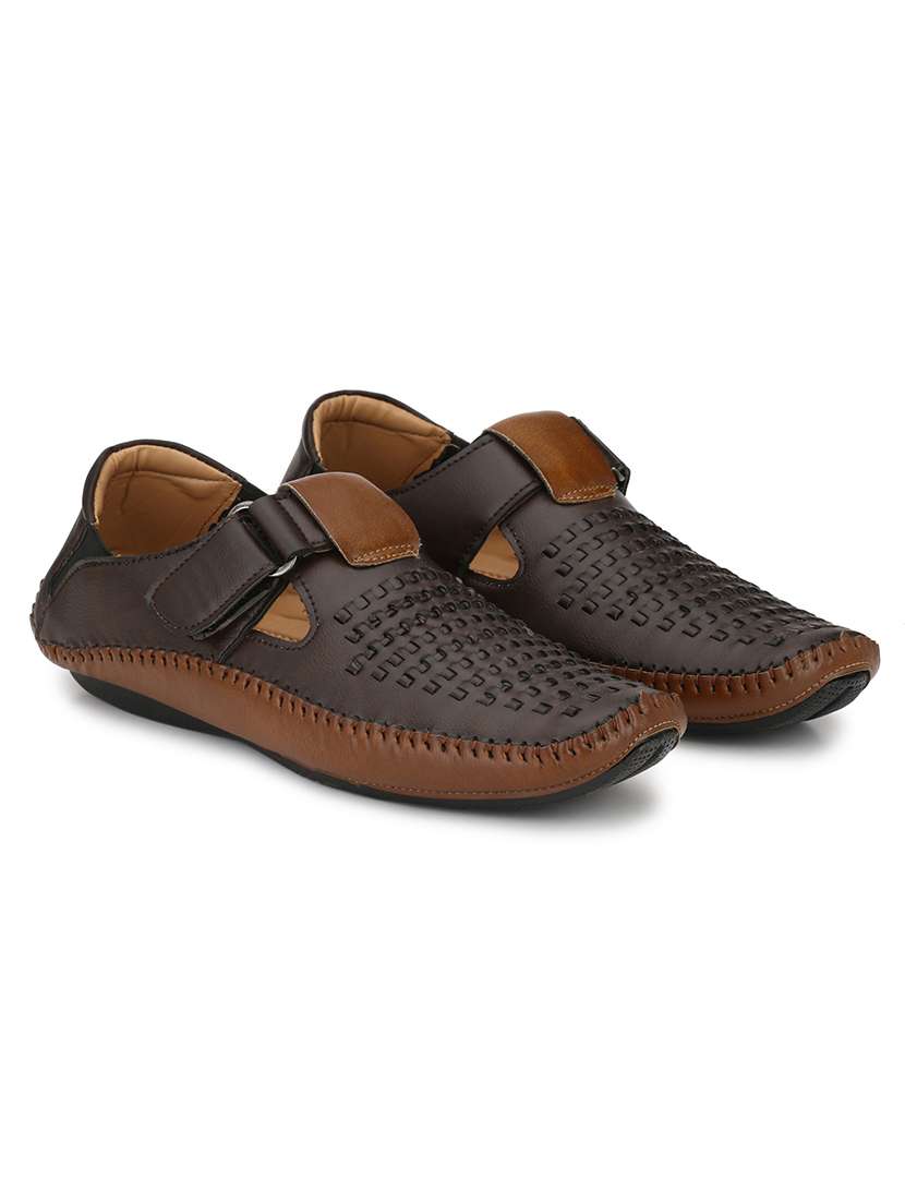 brown leatherette slip on sandals