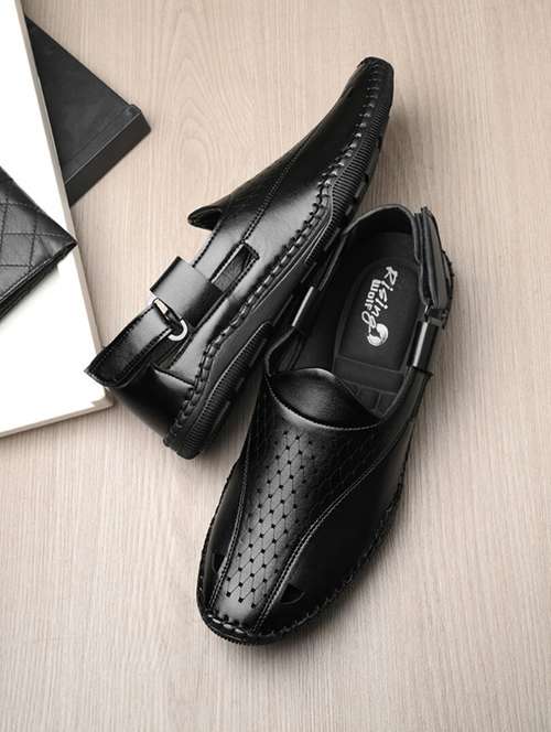 black leatherette slip on sandals - 21333348 -  Standard Image - 0