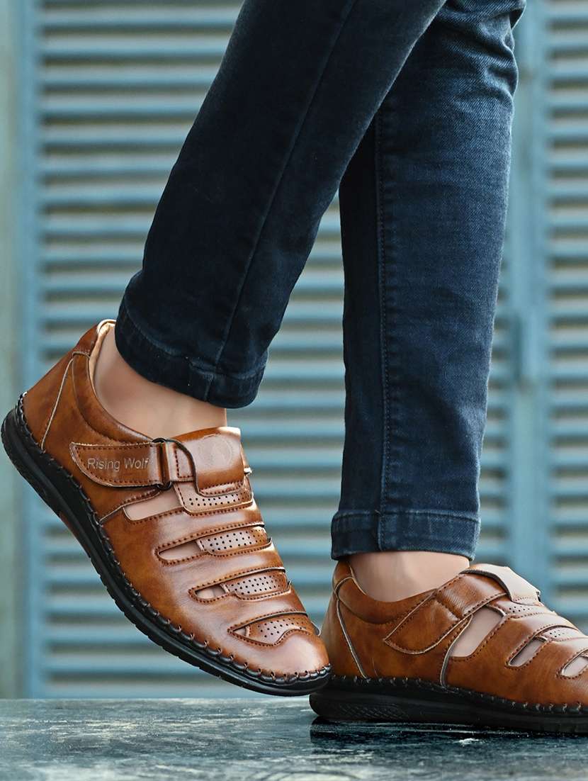 tan leatherette back strap sandals