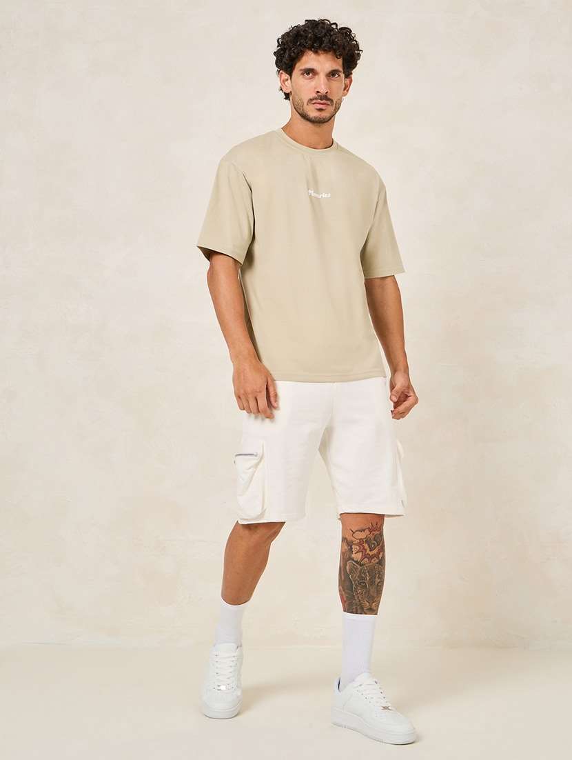 men beige cotton back print t-shirt - 21333414 -  Standard Image - 2