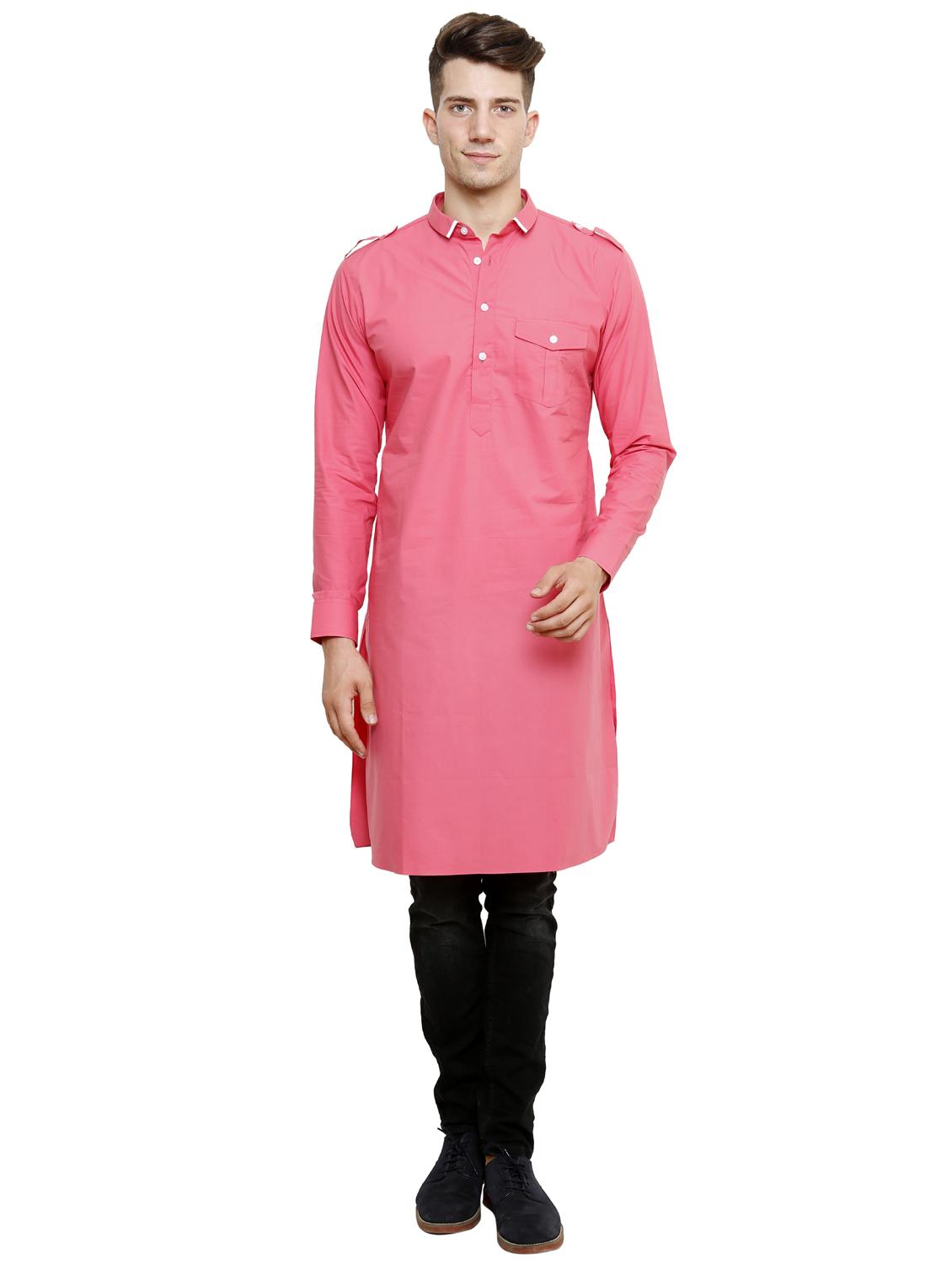 pink solid cotton long kurta