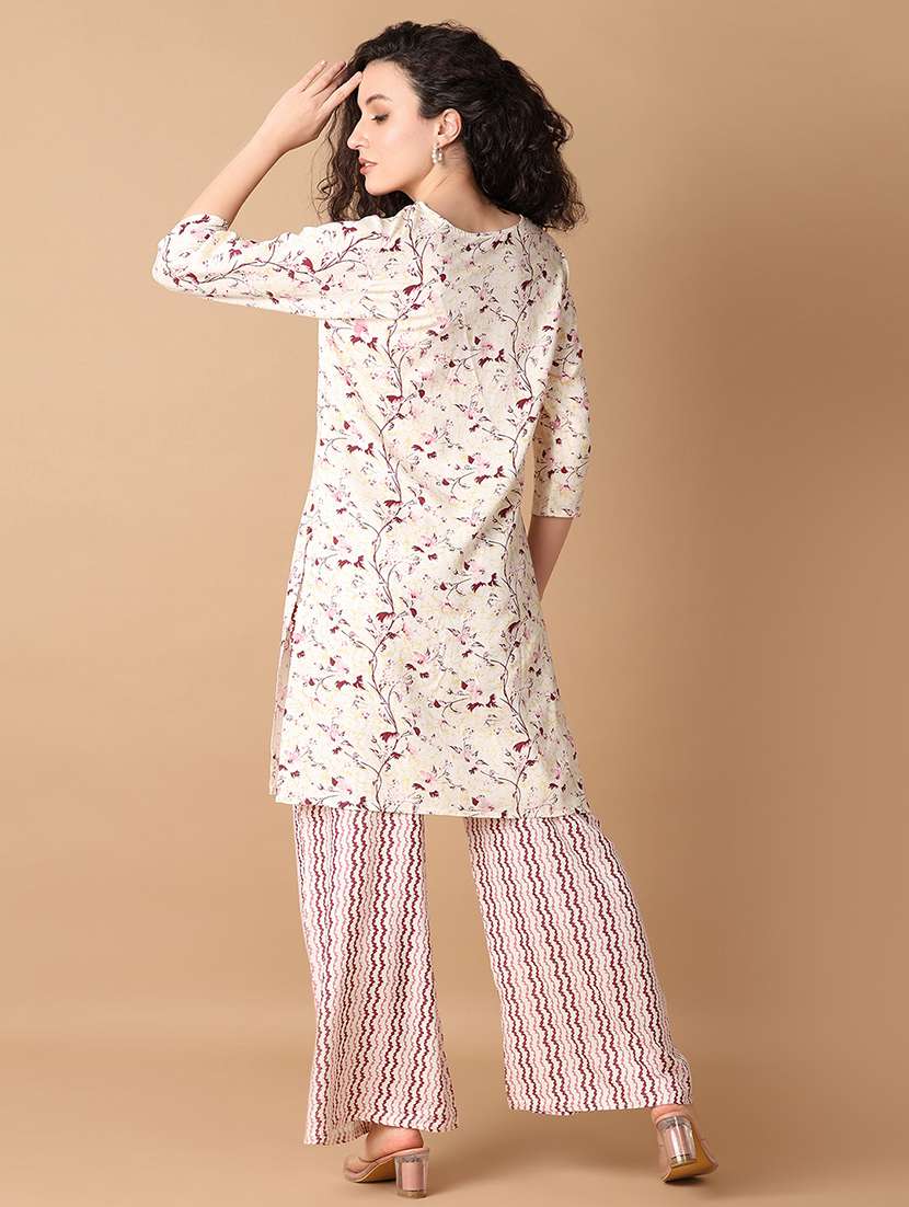 women three quarter sleeve kurta palazzo set - 21333763 -  Standard Image - 2