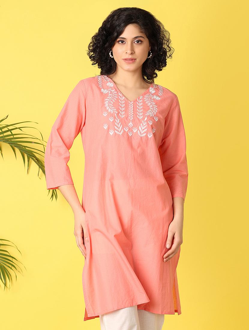 women three quarter sleeve straight kurta - 21333765 -  Zoom Image - 0