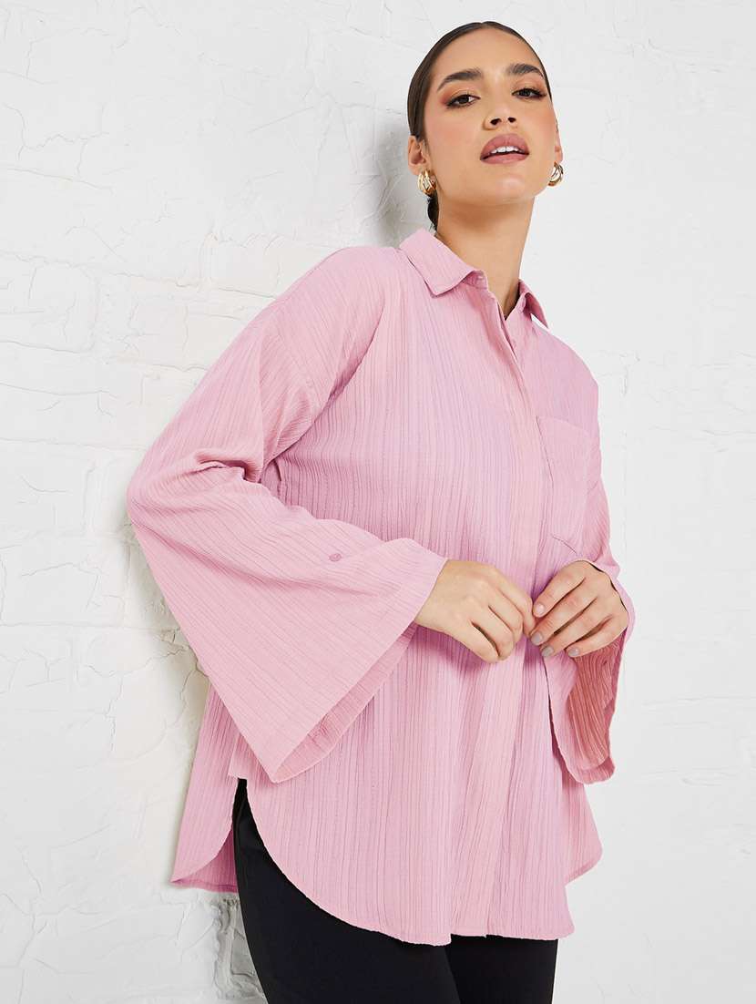 women pink polyester regular shirt