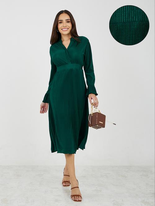 women solid mandrain neck a-line dress - 21334288 -  Standard Image - 0
